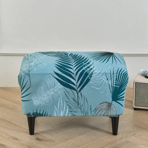 Vista 22 de Funda elástica otomana rectangular para taburete, funda de elastano estampada para reposapiés, protector antideslizante para reposapiés, con parte #1