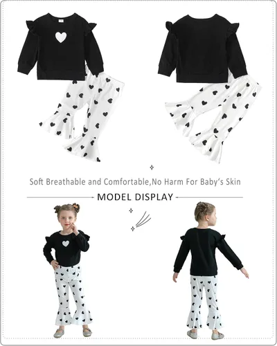 Vista 3 de NZRVAWS Conjunto de ropa para bebé niña pequeña y niña, conjunto de sudadera con corazón y pantalón largo