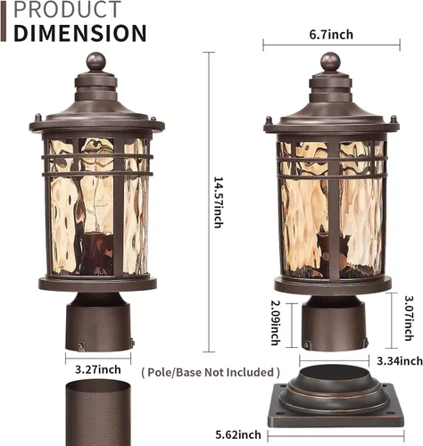Vista 3 de Darkaway Luz de poste al aire libre, lámpara de poste de luz, carcasa de aluminio impermeable con vidrio ondulado ámbar para entrada de camino