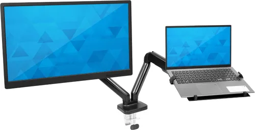 Vista 9 de Mount-It! Soporte de escritorio para laptop y monitor, soporte de brazo de movimiento completo, soporte ergonómico ajustable para monitor, soporte