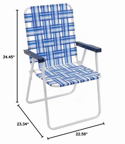 Vista 6 de Rio Brands Silla de césped plegable de 16 pulgadas de altura extendida y respaldo del asiento, azul/blanco