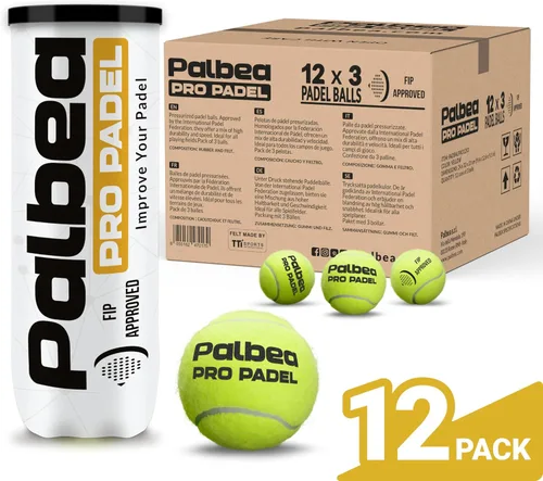 Vista 2 de Palbea PRO Padel Balls. 6/12/24 Tubes of 3 Padel Tennis Balls FIP Approved. Paddle Balls Made of HV Felt for Training and Tournament. Suitable for