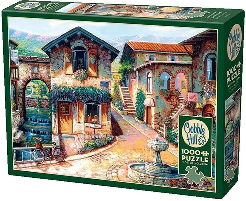 Vista 2 de Cobble Hill - Rompecabezas de 1000 piezas, fuente en la plaza, póster de muestra incluido