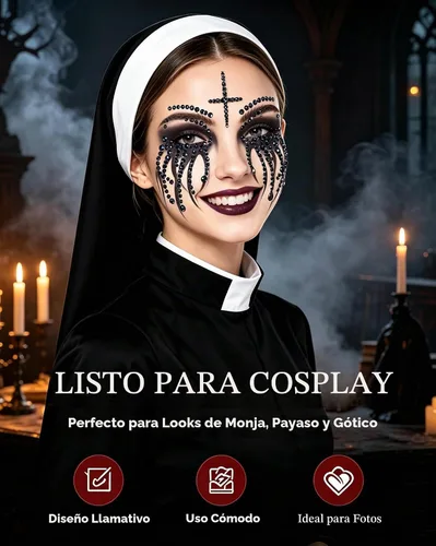 Vista 7 de Pegatinas de tatuajes para disfraz de payaso para Halloween, 2 piezas