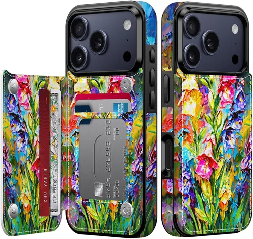 Vista 162 de FUNMIKO Funda tipo cartera para iPhone 15 con tarjetero + clip para efectivo, bloqueo RFID, protección contra caídas de grado militar y obras
