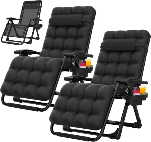 Vista 13 de Suteck Silla de gravedad cero, sillas reclinables de camping, sillón Negro clásico