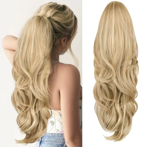 Vista 19 de Extensión de cola de caballo rubio, extensión de cola de caballo con cordón de 20 pulgadas para mujeres, extensiones de cabello de cola de caballo