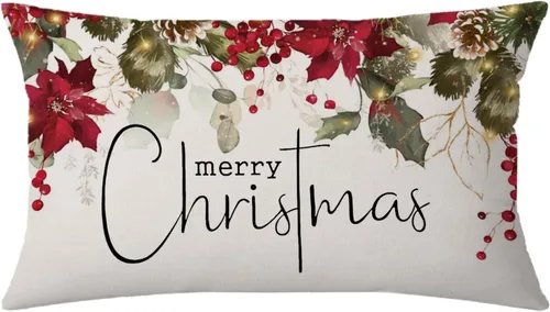 Vista 13 de AOFANGGO Funda de almohada de Navidad de 12 x 20 pulgadas, decoración navideña de árbol de leopardo, funda de cojín rústica para cama, silla, sofá