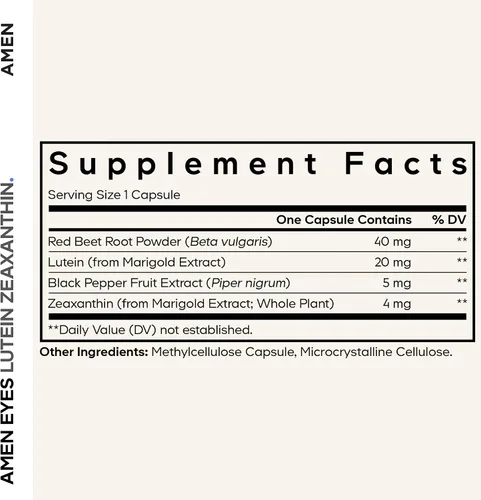 Vista 2 de Amen Ojos Luteína Zeaxantina Suplemento – Vitaminas para los ojos – Luteína y zeaxantina de extracto de caléndula, polvo de raíz de remolacha roja