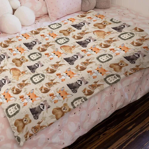 Vista 6 de Manta de bebé de animales lindos para niños y niñas, lindo oso, mapache, ciervo, conejo, erizo, manta retro de franela floral, manta de recepción