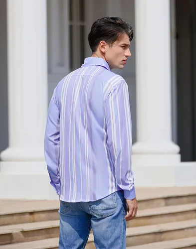 Vista 3 de APTRO Men's Casual Stripes Dress Shirt Long Sleeve Regular Fit Button Down Shirt