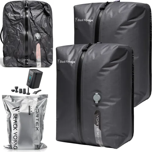 Vista 16 de Black Voyage - Bolsa de viaje reutilizable de compresión al vacío para maleta de mano y mochila, reciclada, impermeable IP67, ahorro de espacio Gris