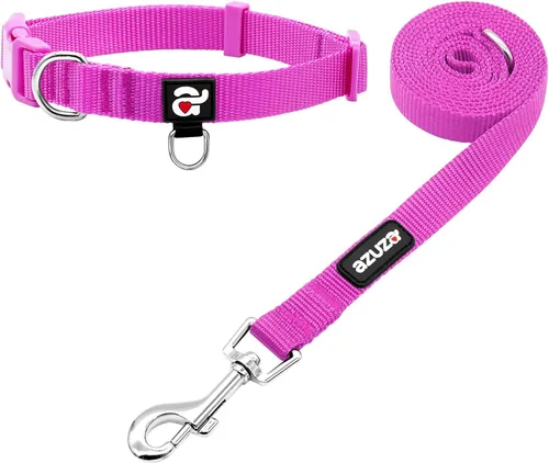Vista 10 de azuza Juego de collar y correa de nailon para perro, correa de estilo básico fuerte y duradera con gancho para collar fácil de usar, disponible