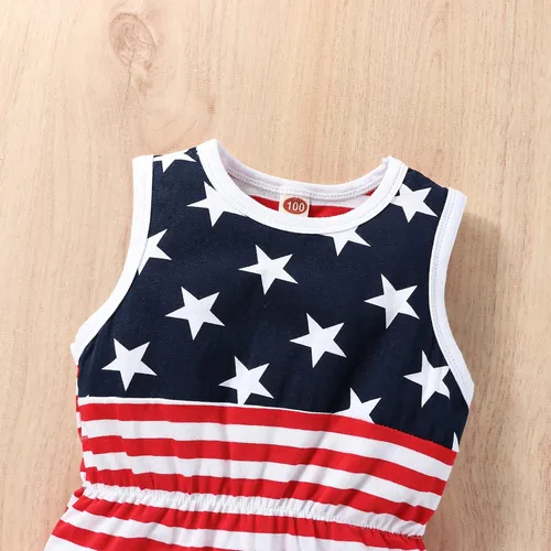 Vista 4 de LUZOZEZO Mameluco de borla con bandera americana para bebé niña pequeña con diadema