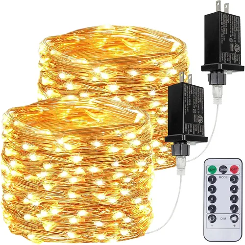 Vista 30 de Guirnalda de luces LED enchufables de 33 pies, impermeable, para exteriores e interiores, 8 modos con temporizador, luz de Navidad, decoración