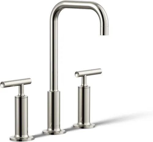 Vista 23 de KOHLER K-14408-4-AF Purist - Grifo para lavabo de baño, 3 agujeros, manijas de palanca alta generalizadas y boquilla de cuello de cisne alto, 1.2