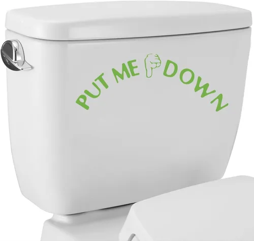 Vista 3 de Colores, 4 paquetes de calcomanías divertidas para asiento de inodoro con texto en inglés «Put Me Down» (amarillo)
