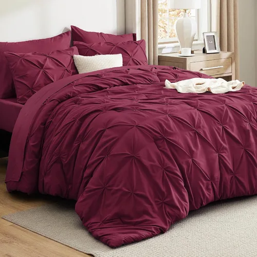Vista 20 de Bedsure - Juego de edredón tamaño individual gris - Ropa de cama tamaño individual en una bolsa de 5 piezas, juego de cama Pintuck GentleSoft™