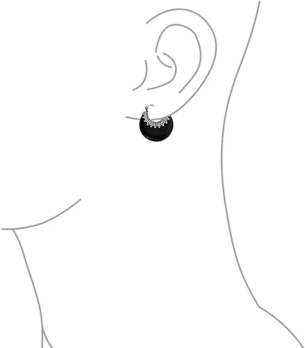 Vista 2 de Aretes de aro redondos de media luna con forma de ónix, turquesa y lapislázuli, estilo tribal occidental, para mujer, cuentas de caviar, milgrain