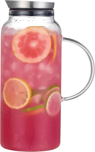 Vista 10 de Purefold Jarra de vidrio de 40 onzas "Serie Piña" con tapa de acero inoxidable, jarra para agua fría/caliente para café, limonada, té solar helado