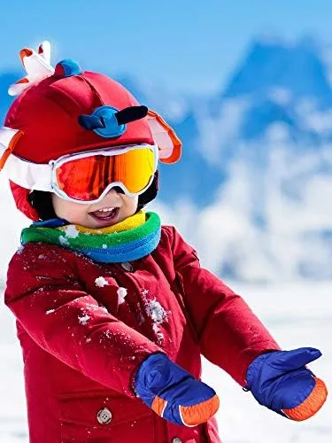 Vista 2 de SATINIOR 6 pares de guantes de nieve de invierno para niños, impermeables, cálidos, guantes de esquí unisex para clima frío