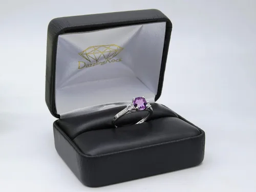 Vista 4 de Dazzlingrock Collection 6mm Cushion Amethyst & Round White Sapphire with White Diamond 3 Stone Style Engagement Ring in 10K Gold