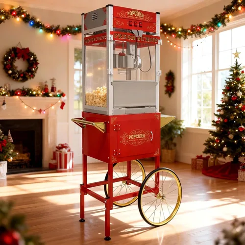 Vista 9 de Máquina comercial de palomitas de maíz con carrito, máquina de palomitas de maíz para cine con hervidor de 16 onzas, control de 3 interruptores