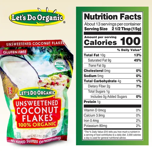 Vista 3 de Let's Do Organic Copos de coco sin azúcar – Copos de coco orgánicos sin azúcar, copos de coco orgánicos, coco orgánico en hojuelas – 7 onzas