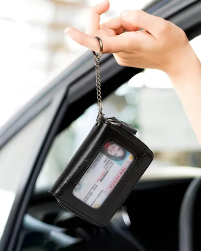 Vista 7 de TFKGS Tarjetero de crédito para mujer, cartera RFID de cuero para mujer con bloqueo de cremallera, llavero para tarjetas de acordeón, regalos