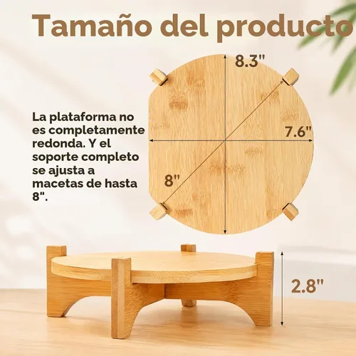 Vista 2 de Pumtus Paquete de 2 soportes pequeños para plantas, soporte de madera para macetas de interior, soporte desmontable de bambú para macetas