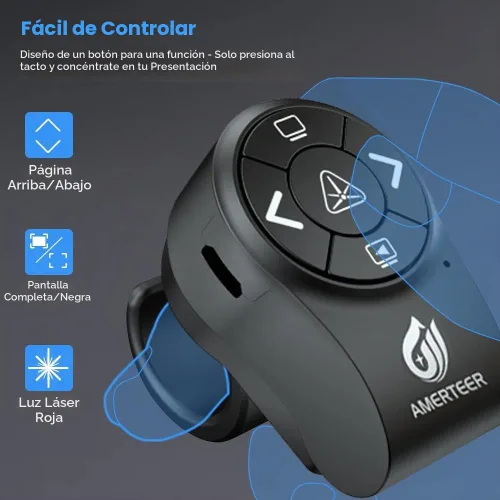 Vista 5 de AMERTEER Clicker de presentación inalámbrico Bluetooth para presentaciones de PowerPoint, RF 2.4GHz Finger Ring Remote, PPT Slides Recargable