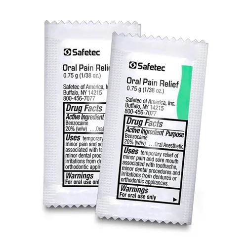 Vista 3 de Safetec Alivio del dolor oral, paquetes de 0.03 oz, caja de 144