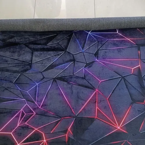 Vista 6 de Alfombra de sala de juegos, alfombra de deportes electrónicos, alfombra de aspecto neón, alfombra colorida, alfombra de juegos, alfombra morada