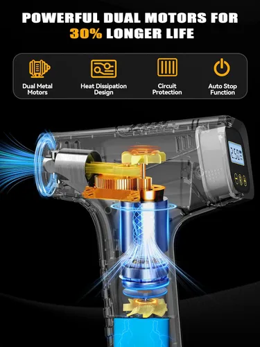 Vista 5 de Compresor de aire para inflado de neumáticos, bomba de aire de mano para neumáticos de automóvil con batería recargable, inflado rápido de 150 PSI
