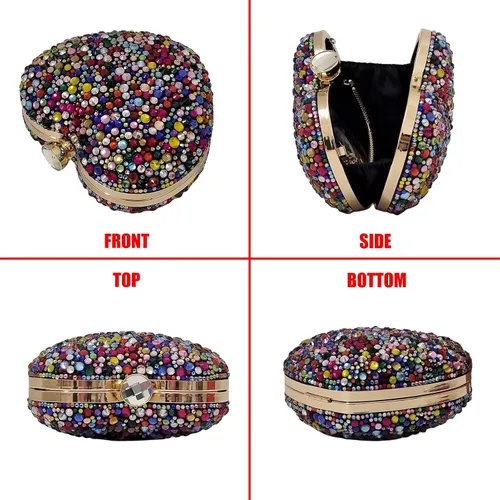Vista 2 de Lindo corazón forma embrague monedero mini amor corazón Rhinestone boda bolso partido mujeres bolso