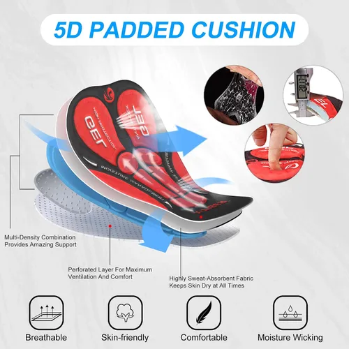 Vista 4 de X-TIGER Pantalones de ciclismo para hombre, 5D, acolchados, con gel 5D, mallas de ciclismo para montar al aire libre, montaña y carretera
