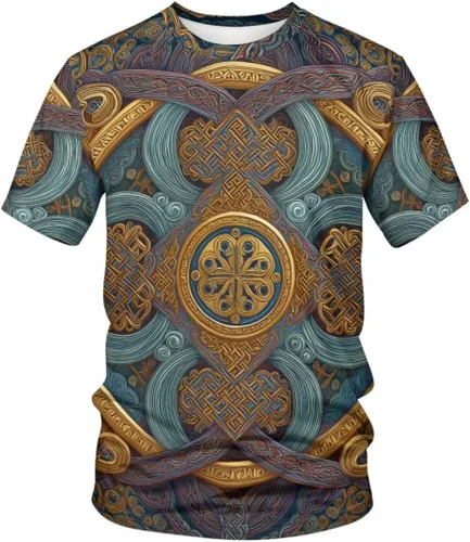 Vista 23 de GLUDEAR Camiseta Vikings para hombre, novedad con estampado 3D de mitología nórdica Aurora Galaxy Life Tree