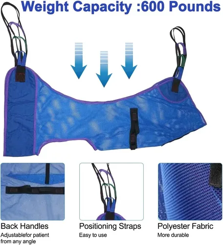 Vista 3 de Eslinga universal de malla de cuerpo completo con apertura de cómoda, eslingas de poliéster para elevadores de pacientes, compatible con Hoyer