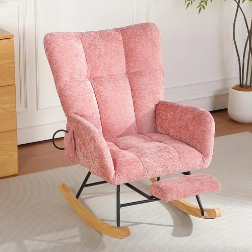 Vista 14 de Mecedora para habitación del bebé con bolsa de aire, silla mecedora de lectura para interiores, acogedoras sillas mecedoras tapizadas con respaldo