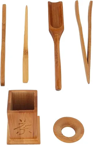 Vista 5 de Juego de té chino de gongfu, juego de trompeta de ceremonia de té de seis piezas, herramientas de servicio de té con aguja de té, cuchara, clip