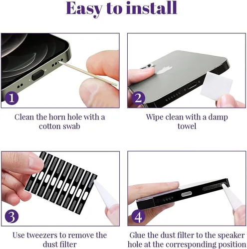 Vista 7 de 10 calcomanías a prueba de polvo para altavoz de iPhone, cubiertas adhesivas de malla antipolvo para iPhone 15/15 Plus/15 Pro/15 Pro Max, protector