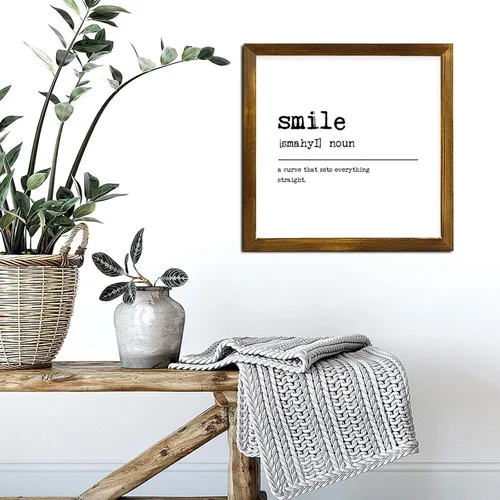 Vista 4 de Smile Definition Wood Framed Wall Decor Sign Smile Dictionary Typography Wall Hanging Art Inspirational Quotes Decorative Sign for Kitchen Bathroom