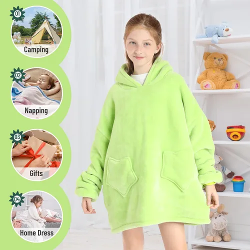 Vista 5 de Zando Blanket Hoodie Wearable Blanket Kids Toddler Oversized Comfy Sweater Warm Sherpa Fleece for Girls Boys Gift