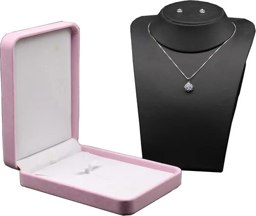 Vista 5 de Conjuntos de Joyería de Boda Caja de Terciopelo Collar Pendiente Anillo Estuche de Exhibición Soporte de Almacenamiento (Beige)