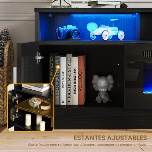 Vista 4 de MXV - Soporte de TV con chimenea de 70 pulgadas con toma de corriente para televisores de hasta 80 pulgadas, centro de entretenimiento con chimenea