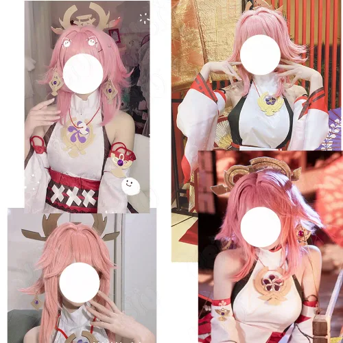 Vista 2 de Soft Cat Brand Yae Miko cosplay wig Genshin Impact Cosplay Wig Pomelo pink long hair Synthetic Hair Free wig Cap Yae Cosplay