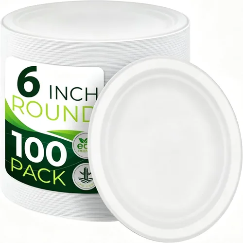 Vista 8 de 150 platos de papel marrón 100% compostables de 10 pulgadas, platos desechables resistentes de 3 compartimentos, platos seccionales ecológicos