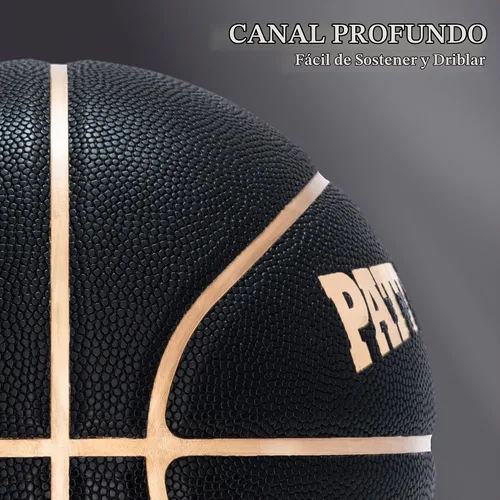Vista 3 de Size 6 Basketball 28.5" Leather Ball for Women Youth Indoor Outdoor Negro dorado