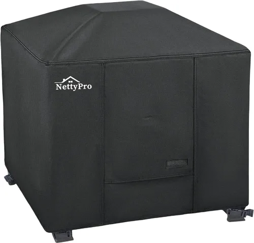 Vista 14 de NettyPro Cubierta para Fogata Redonda Impermeable para Exteriores Cubierta para Fogata para Mesa de Fogata de Gas Propano, 28 x 18 pulgadas, Negro