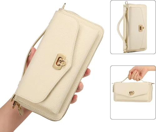 Vista 9 de Funda tipo cartera cruzada para iPhone 16 Pro de 6.3", funda magnética desmontable de piel sintética floral con tarjetero con bloqueo RFID, pulsera